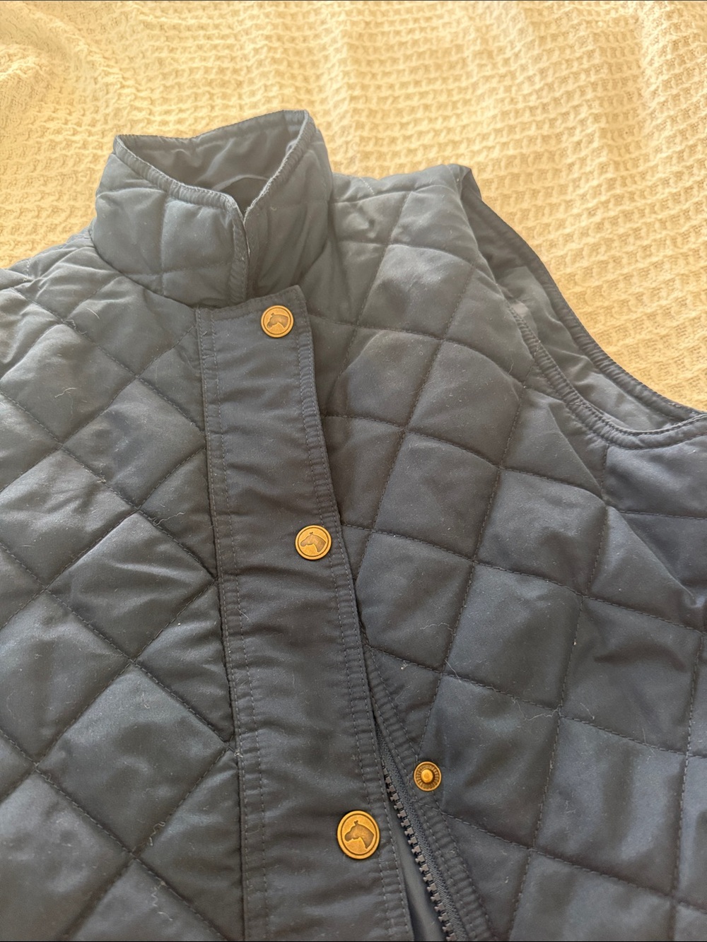 Riding Sport Quilted Navy Puffer Vest with Gold Snap Buttons